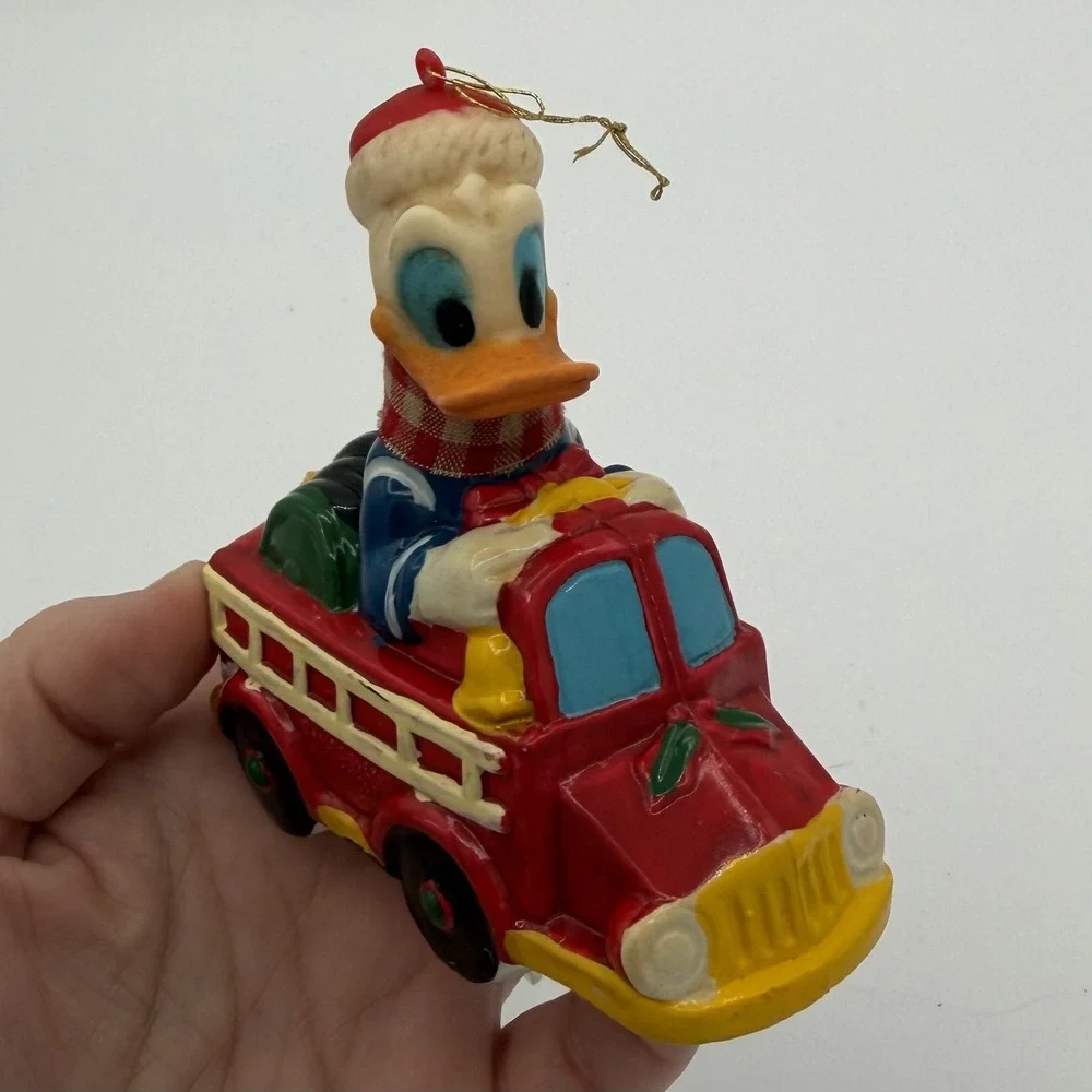 3 Disney Mickey Donald Christmas Ornaments Train Fire Truck‎ Holiday Vintage